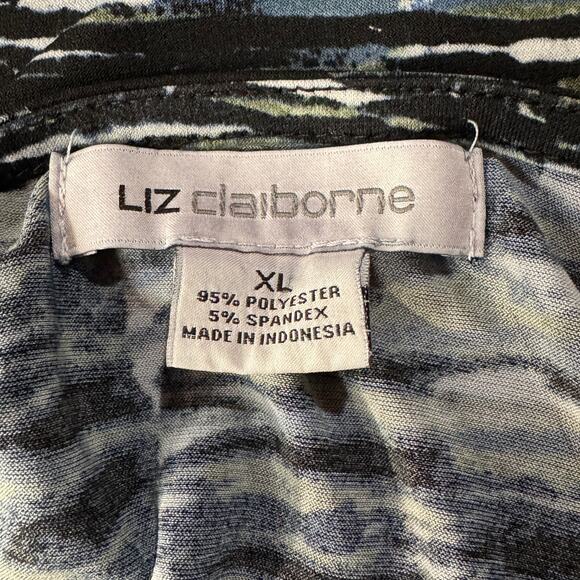 Liz Claiborne X-Large Top Abstract Cap Sleeve V-Neck Stretch Lightweight Multi - Picture 6 of 7